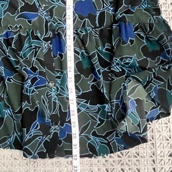 LOGO Lori Goldstein Tunic Shirt 2X Blue Green Floral Workwear Office Liquid Knit - Picture 9 of 9